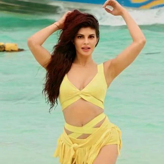 Jacqueline Fernandez yellow bikini sexy body bollywood actress