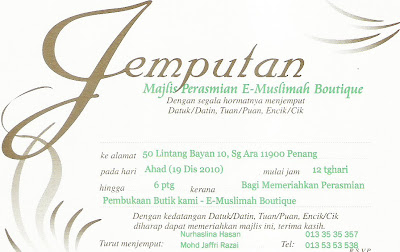 eMuslimah Boutique: Jemputan Ke Majlis Perasmian E ...