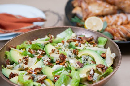 Romaine Salad with Pear, Smoked Blue Cheese, and Candied Pecans