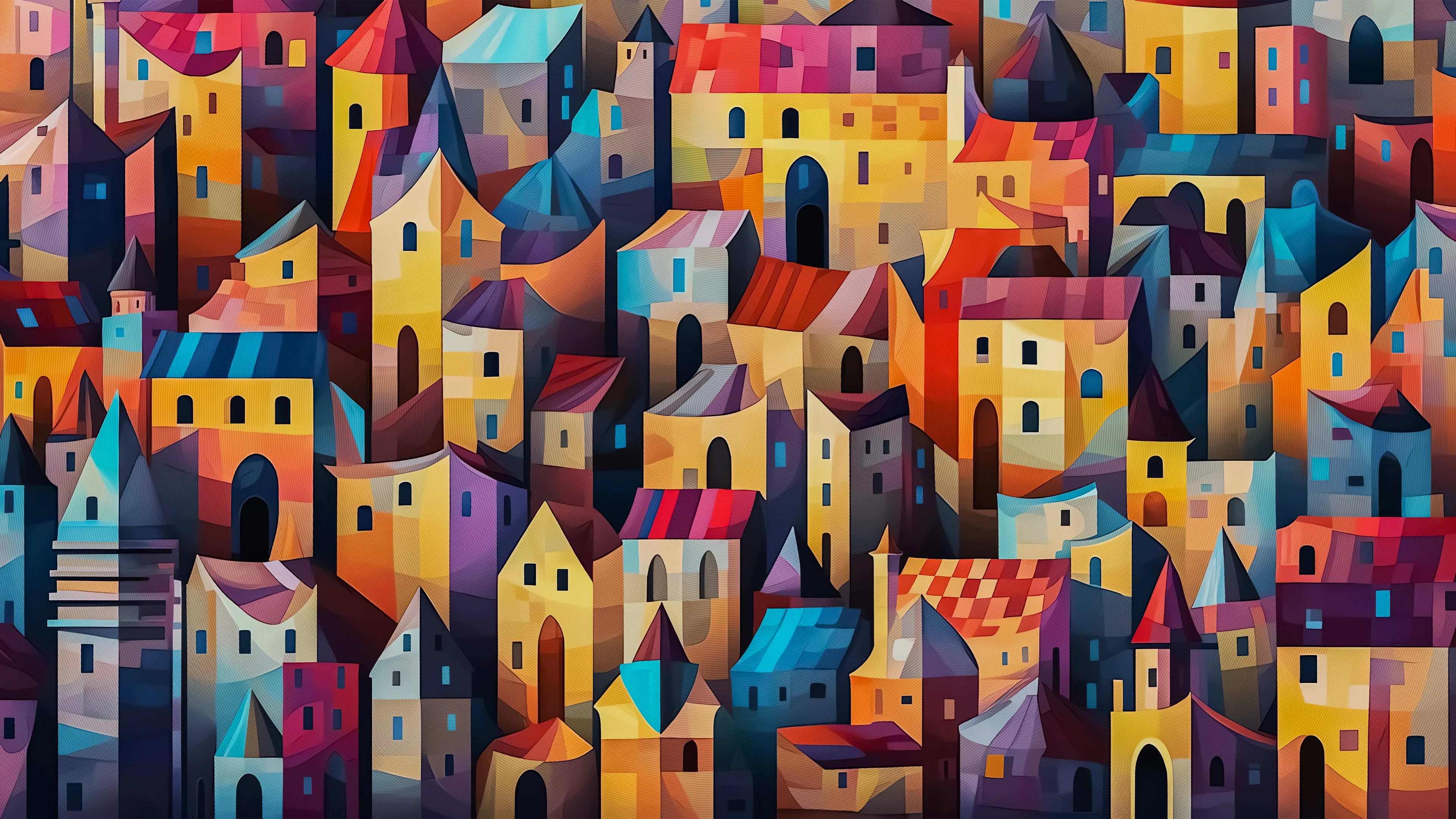 Colorful 4K Medieval City Painting Style Wallpaper for PC