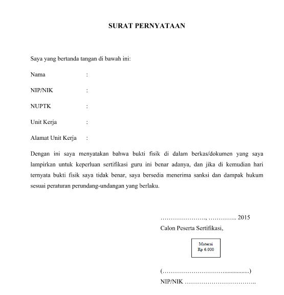 Contoh Surat Pernyataan Kebenaran Data Dan Keabsahan Dokumen Contoh Surat