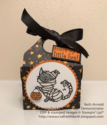 Craft with Beth: Stampin' Up! Halloween Envelope Punch Board Treat Totes Treat Holder Starburst Punch Circle Punch Layering Circles Framelits Classic Label Punch Trick or Tweet stamp set Toil and Trouble Designer Series Paper DSP 3D 8 Weeks of Halloween