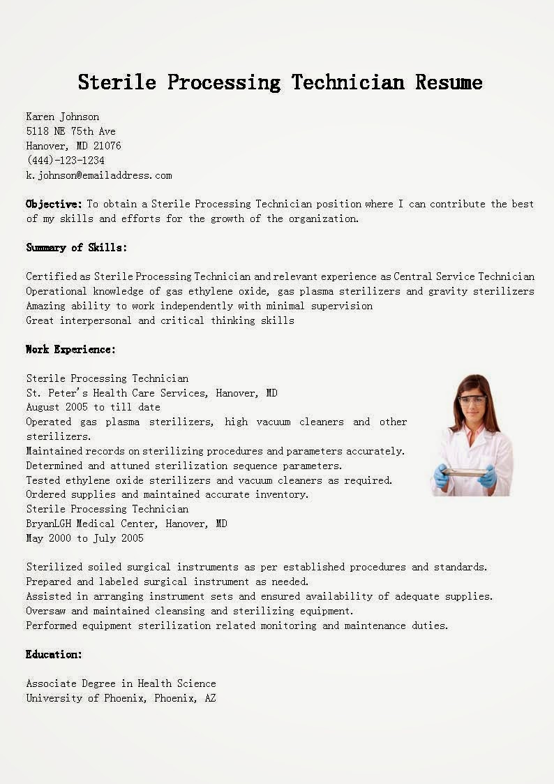 Sterile Processing Technician Resume Sample |Resume Samples