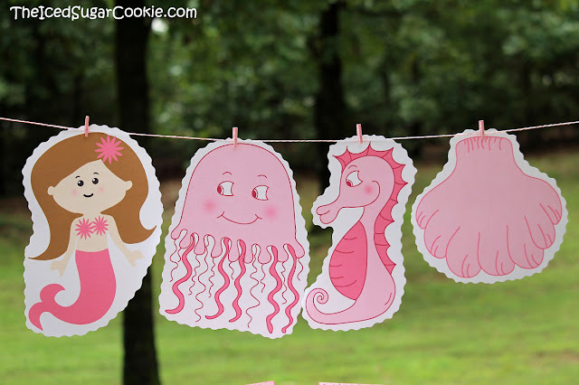 Pink Mermaid Under The Sea Birthday Party Food Label Tent Cards- Mermaids, Jellyfish, Seahorses, Sea Shells, DIY Mermaid Under The Sea Birthday Party Ideas