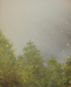 Seagulls Following the Plow, near Edzell, Angus, Scotland  40x32 inches. Watercolor on paper, c. 1992.  In a private collection in Boise, Idaho by Lenny Campello