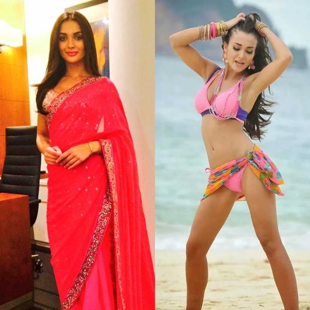 Amy Jackson saree vs bikini hot indian actress