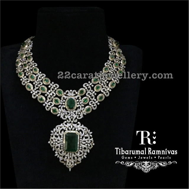 Three Tone Diamond Emerald Set