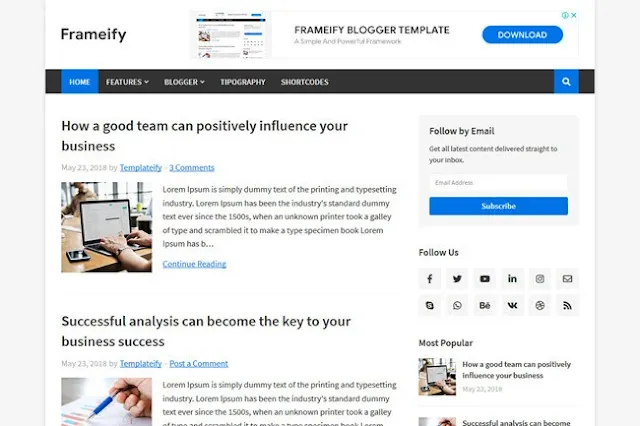 Frameify Premium blogger  template download