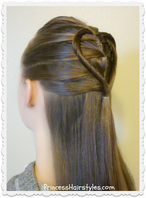 Easy heart hairstyle for Valentines.  Elastic braid twist heart tutorial.