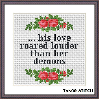 His love funny romantic cross stitch pattern floral design - Tango Stitch
