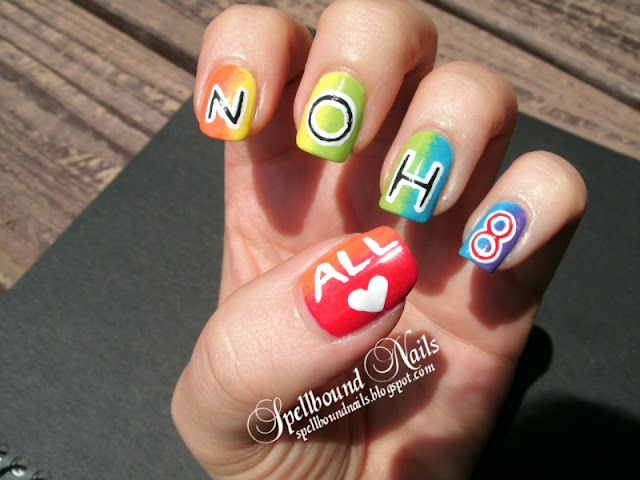 gay pride LGBT nail art contest entry NOH8 NO H8 campaign rainbow all love heart Kyoti's Nails