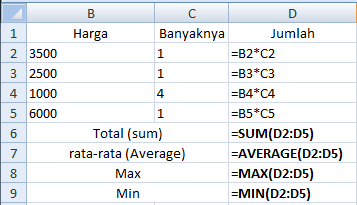 Fungsi sum, fungsi average, fungsi max, fungsi min, excel 2007, microsoft excel 2007, program excel 2007,