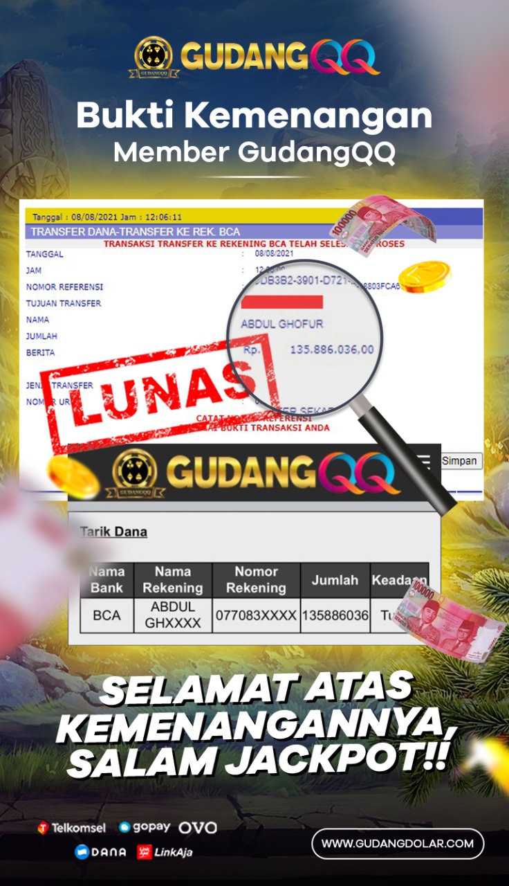 Selamat Kepada Member Setia GudangQQ WD sebesar Rp. 135.886.036.-