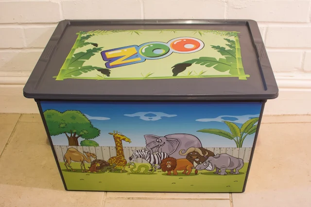 A 50 Litre storage box with zoo animals printed on the side