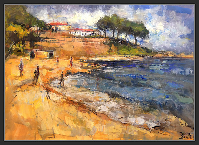 PLATJA DEL CANADELL-PINTURA-ART-CALELLA DE PALAFRUGELL-COSTA BRAVA-MAR-ARBRES-ARTISTA-PINTOR-ERNEST DESCALS