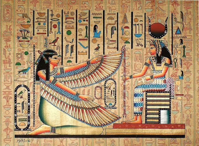 Egyptian style flat image of god and pharao.