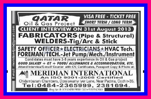 Visa & Ticket Free For Oil & Gas Project Qatar