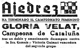 Recorte de prensa sobre el V Campeonato Femenino de Ajedrez de Catalunya 1942, Mundo Deportivo, 12 de febrero de 1943