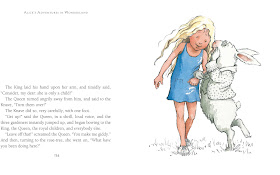 image of Alice with the white rabbit walking together