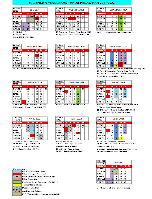 Kalender Pendidikan, Program Semester dan Analisis Alokasi Waktu Tahun pelajaran 2021/2022