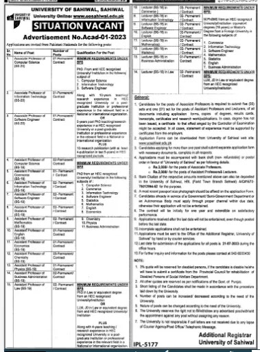 Job Announcement: Faculty Positions at the University of Sahiwal