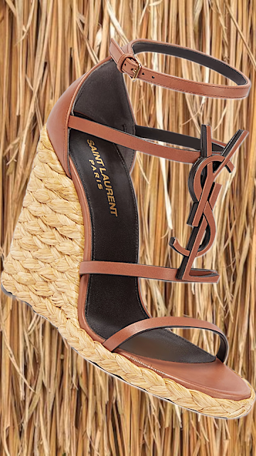 ♦Saint Laurent Cassandra leather and raffia wedge sandals #brilliantluxury