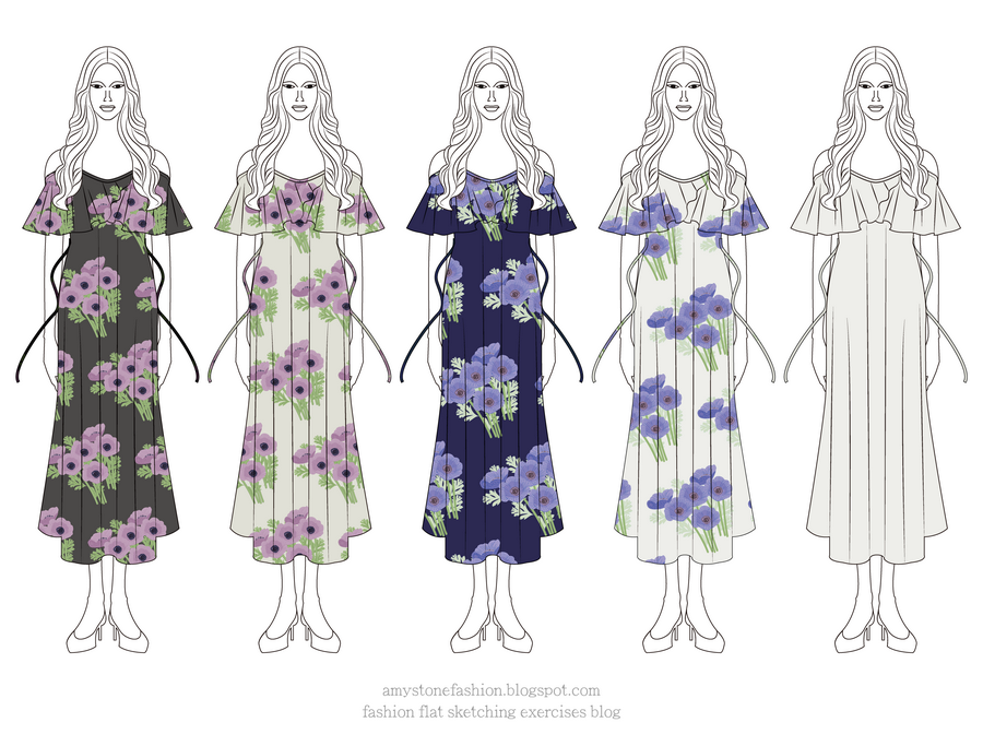 Anemone-Print Dresses Drawing