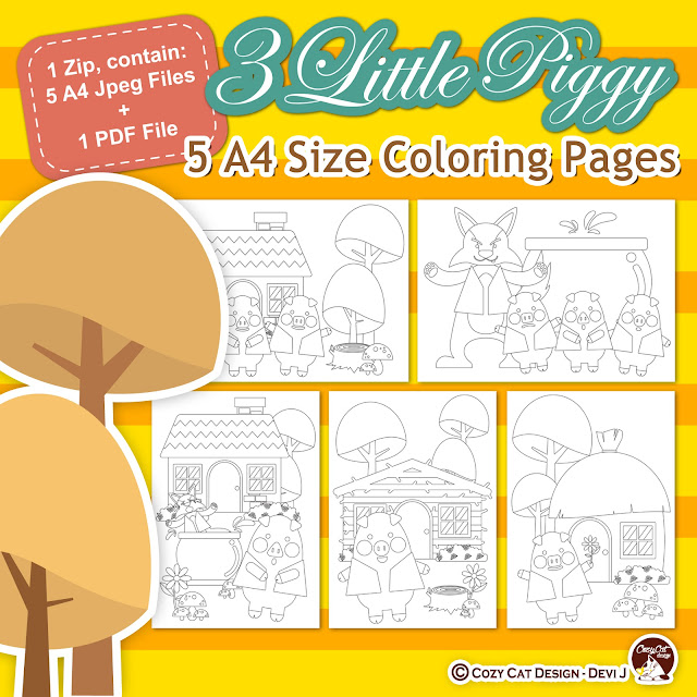 Three Little Piggy  Coloring Pages