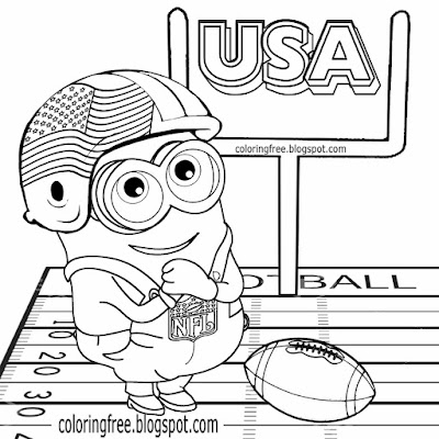 USA funny clipart cartoon Minion printable American football coloring pages for boys US sports game