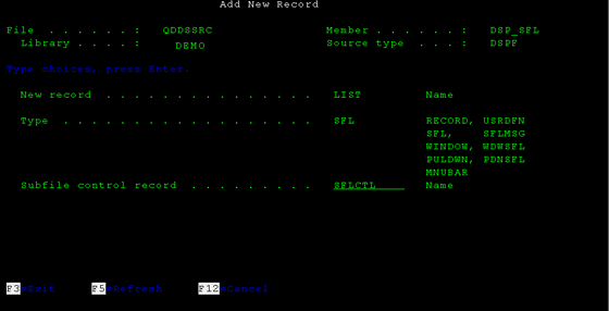 Creating the subfile control