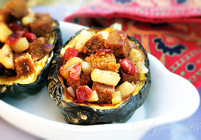 Acorn squash with gluten free and vegan cornbread stuffing