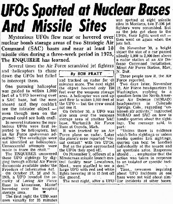 UFOs Spotted at Nuclear Nases and Missile Sites - By Bob Pratt (National Enquirer 12-13-1977)