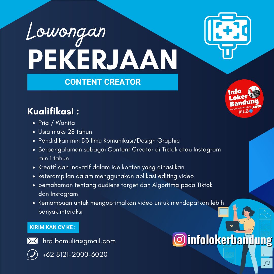 Lowongan Kerja Content Creator, Videographer & Editor Bandung April 2024