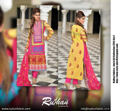 yellow-pink-suit-zunia-eid-collection-2015-volume-4-by-rujhan-fabrics