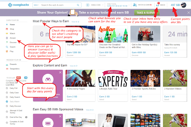 Swagbucks Home Layout