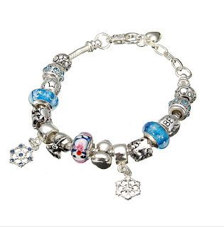 Silver Plated Crystal Glass Alloy Beads Snowflake Pendant Christmas Bracelet