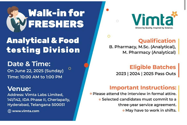 Vimta Walk-In Interview For Freshers