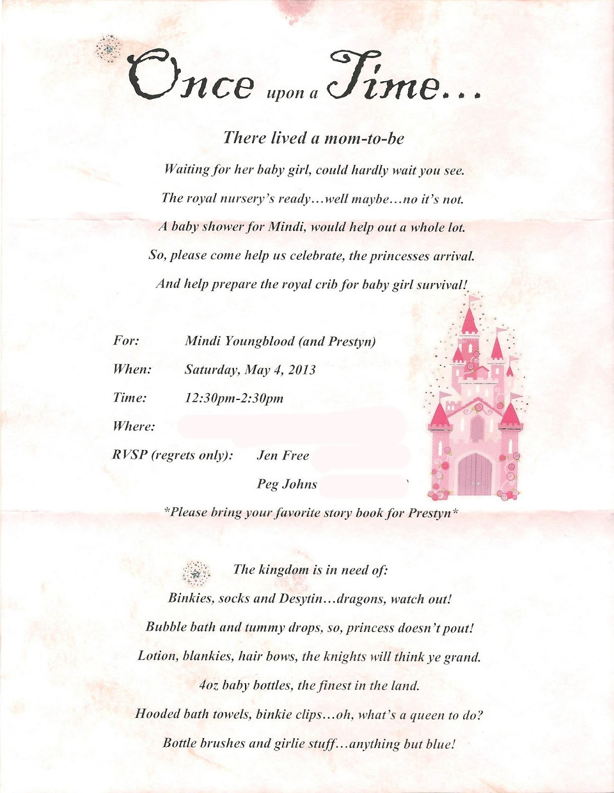 The darling baby shower invitation was made by my friend Peggy Johns.