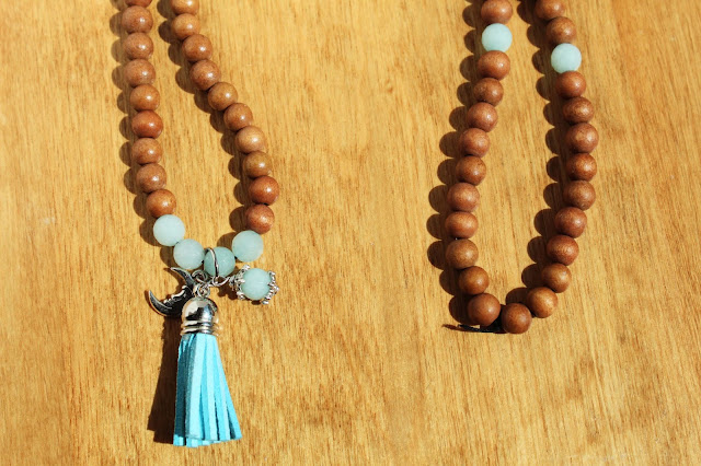 Mala Necklace, Yoga Jewelry, Tassel Necklace, Amazonite Gemstone Jewelry 