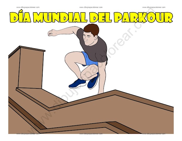 Día mundial del Parkour dibujo a color y para colorear