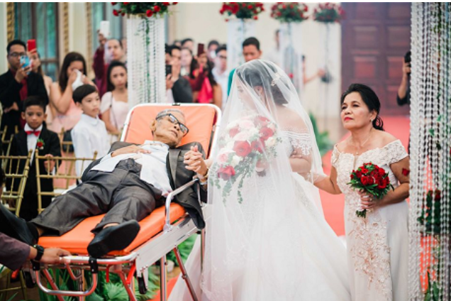 Bedridden Dad "Walks" Daughter Down the aisle on her Wedding Day