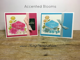 In these hand made gift card holders I used Stampin' Up!'s Accented Blooms stamp set!  I also used the Aqua Painter to color the flowers and the Tailored Tag Punch for the greeting.  All of the details are in the video on the blog!  #StampTherapist #stampinup www.StampTherapist.com 