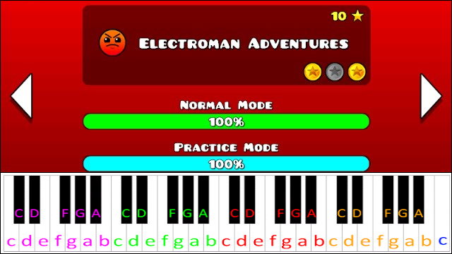 Electroman Adventures (Geometry Dash) Hard Version Piano / Keyboard Easy Letter Notes for Beginners