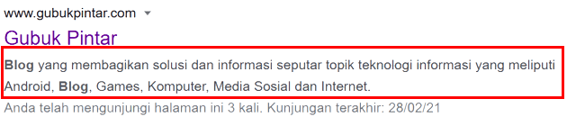 Meta Tag Description Blog di Halaman Pencarian