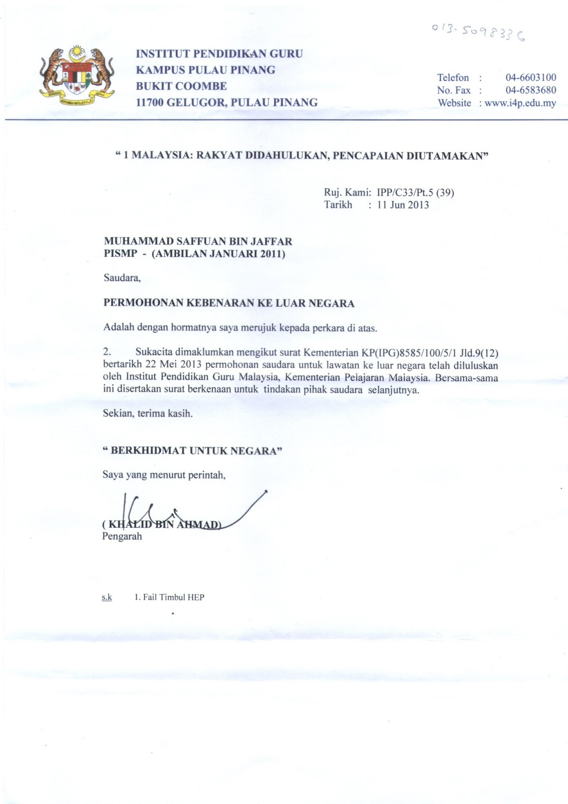 Berkhidmat Untuk Negara Surat