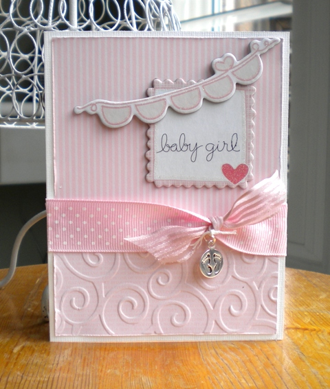 is from Stampin' UP, ribbon is from Offray, charm is a baby shower ...