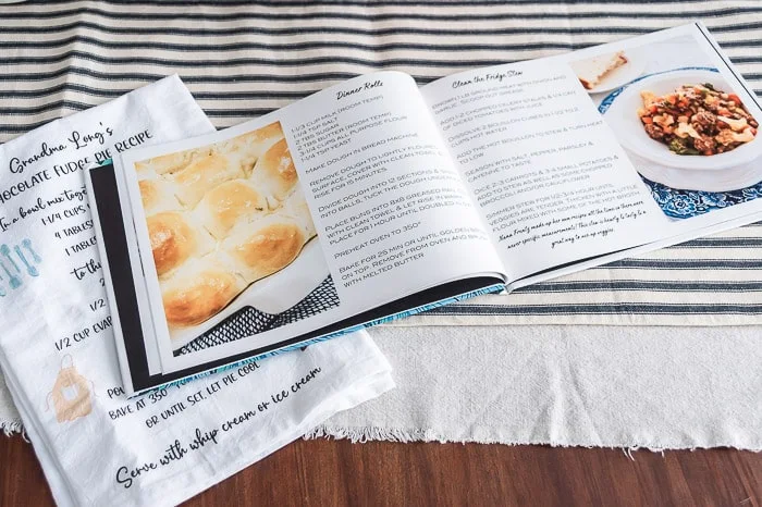 custom recipe book and keepsake towel
