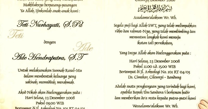 Contoh Isi Kata-Kata Dalam Surat Undangan Pernikahan Islami