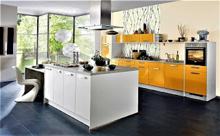 Cocina en gris amarillo y blanco