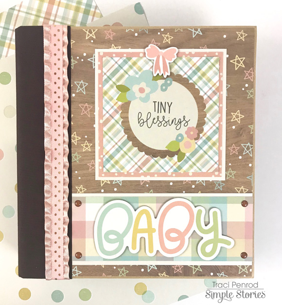 Tiny Blessings Baby Girl Scrapbook Album with ribbon, stars, & flowers